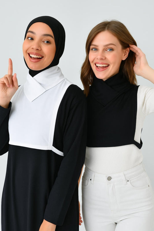 2'li Çapraz Yaka Boyunluk - Siyah ve Beyaz