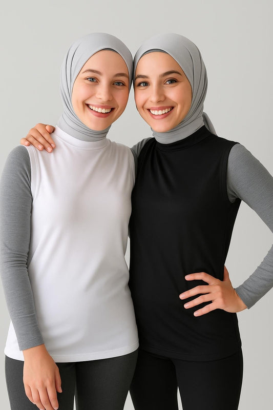 2'li Paket Balıkçı Yaka Kolsuz İçlik Seti – Siyah & Beyaz