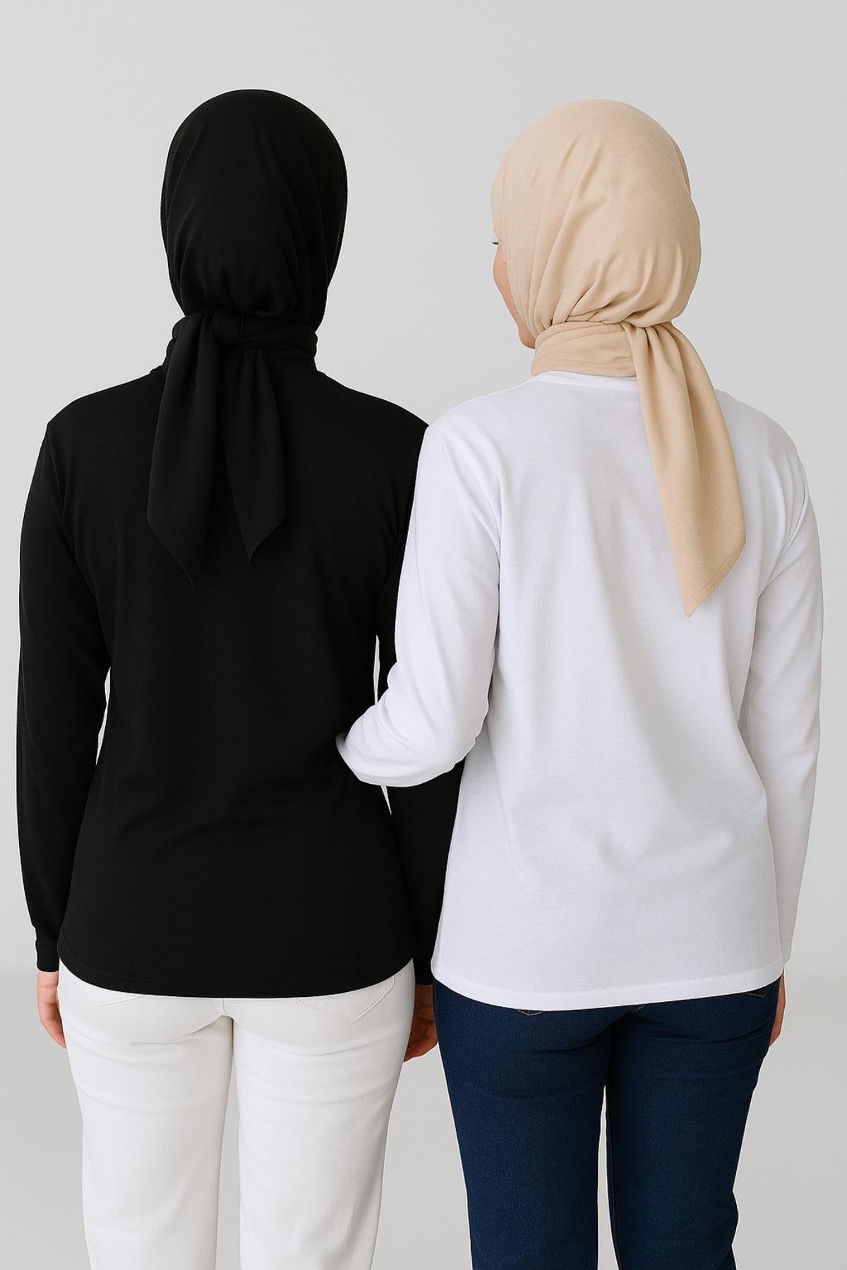 2'li Paket Balıkçı Yaka Uzun Kollu Bluz - Siyah ve Beyaz