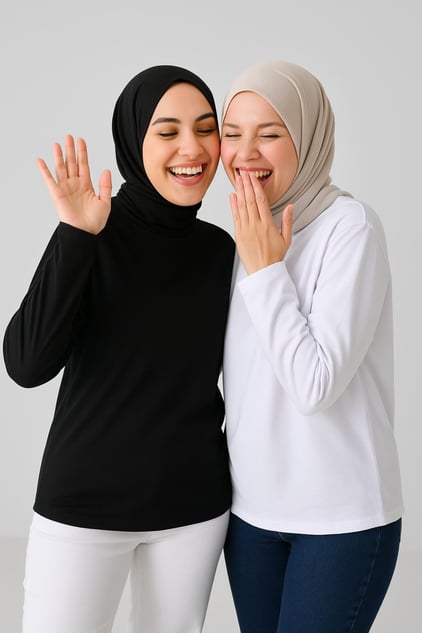 2'li Paket Balıkçı Yaka Uzun Kollu Bluz - Siyah ve Beyaz