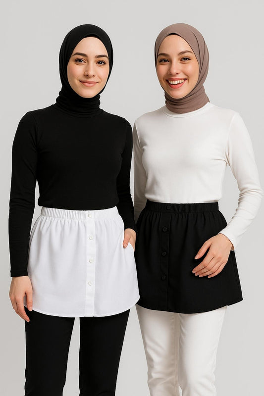 2'li Paket Gömlek Etek Seti - Siyah ve Beyaz