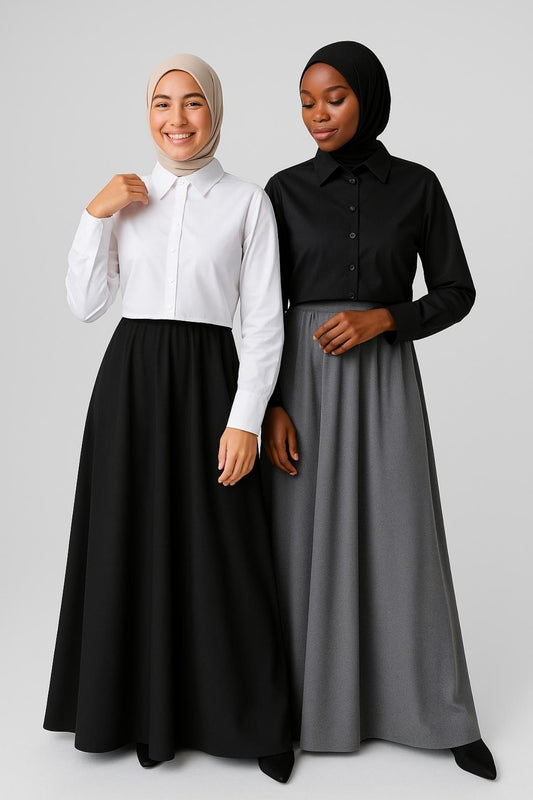 2'li Paket Gömlekli Kolluk Yarım Gömlek - Beyaz ve Siyah