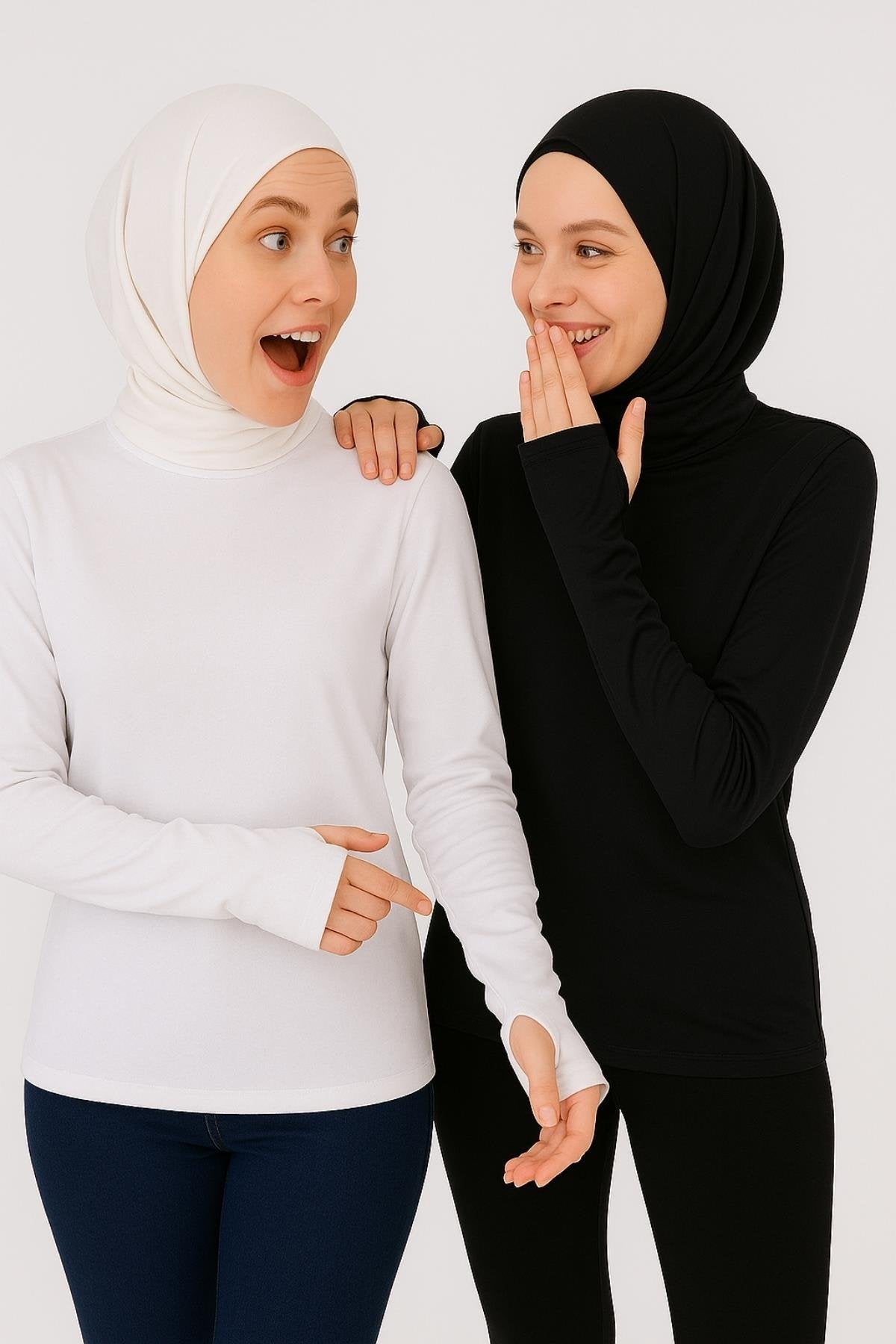 2'li Paket Parmaklı Bluz Seti - Beyaz ve Siyah