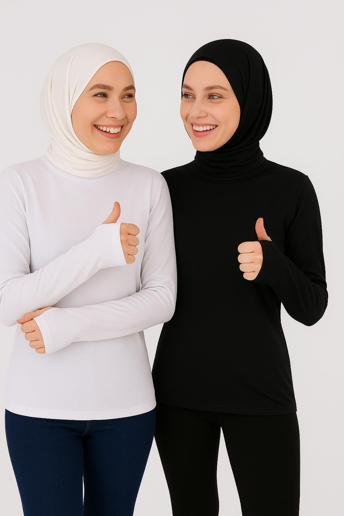 2'li Paket Parmaklı Bluz Seti - Beyaz ve Siyah