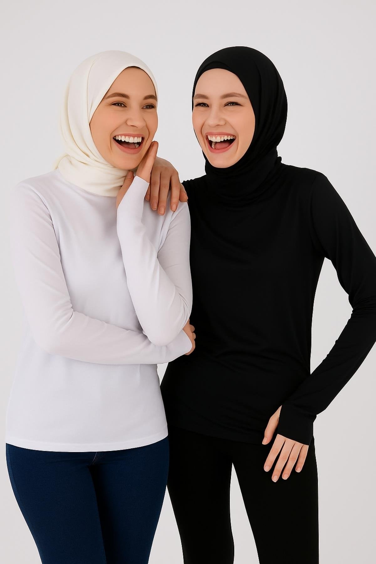 2'li Paket Parmaklı Bluz Seti - Beyaz ve Siyah