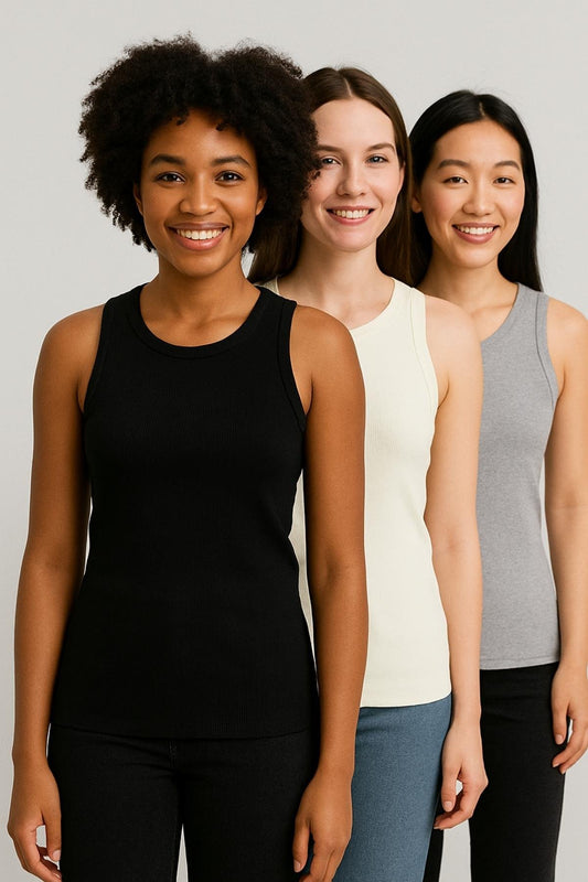 3’lü Paket Kalın Askılı Fitilli Kolsuz Basic İçlik – Siyah, Beyaz & Gri