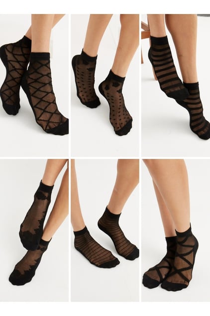 6'lı Paket Tül Çorap Seti - Siyah