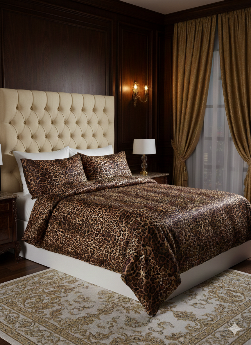 Leopar Desenli %100 Pamuk Saten Çift Kişilik Nevresim Takımı
