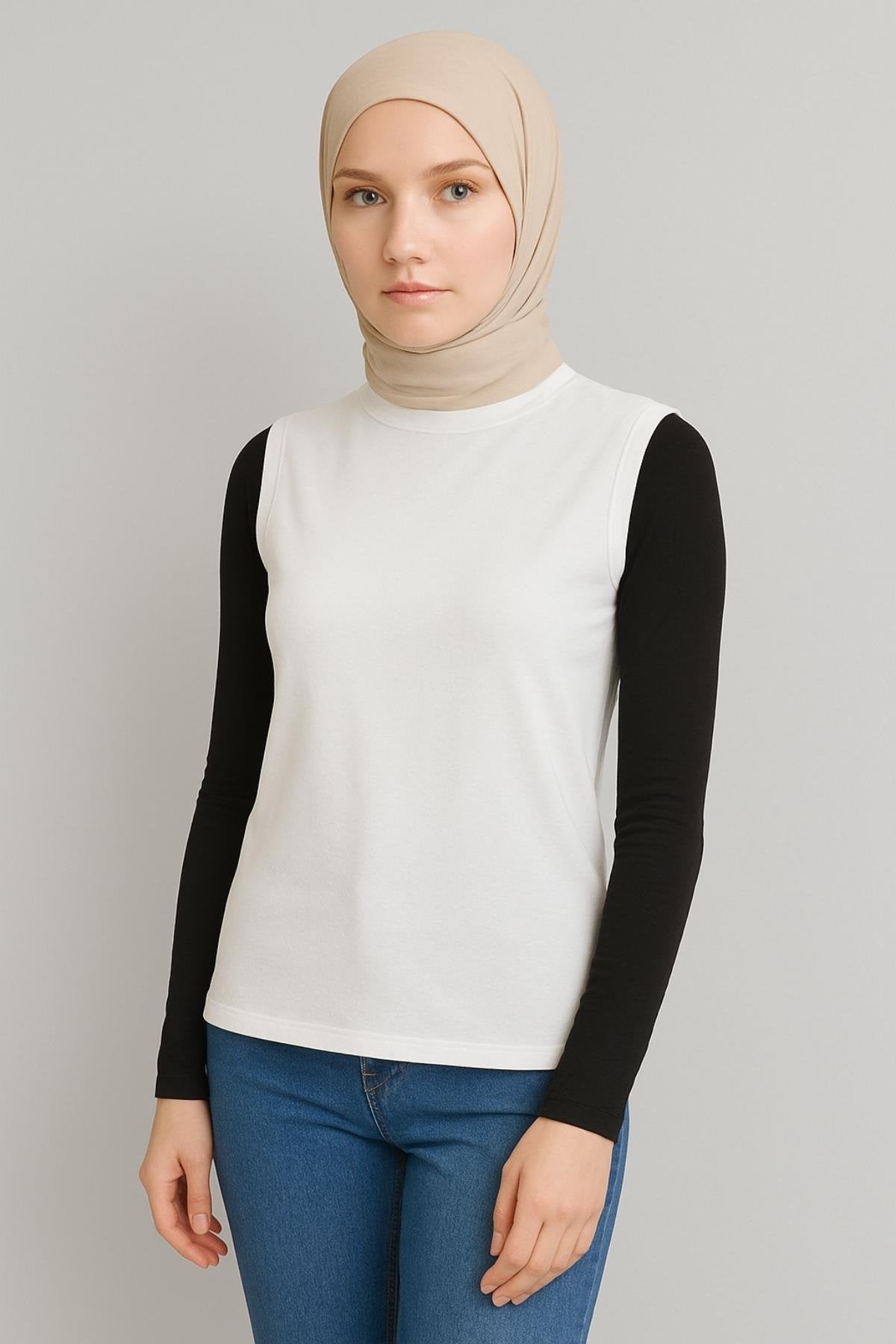 Balıkçı Yaka Kolsuz İçlik – Beyaz