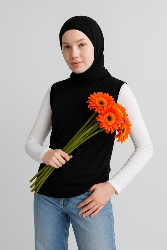 Balıkçı Yaka Kolsuz İçlik – Siyah