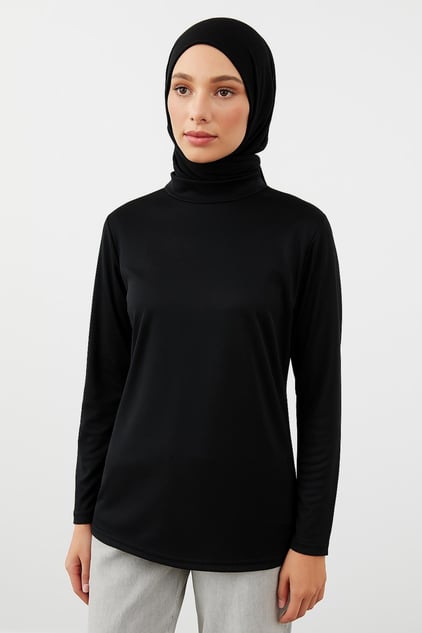 Balıkçı Yaka Uzun Kol Bluz - Siyah