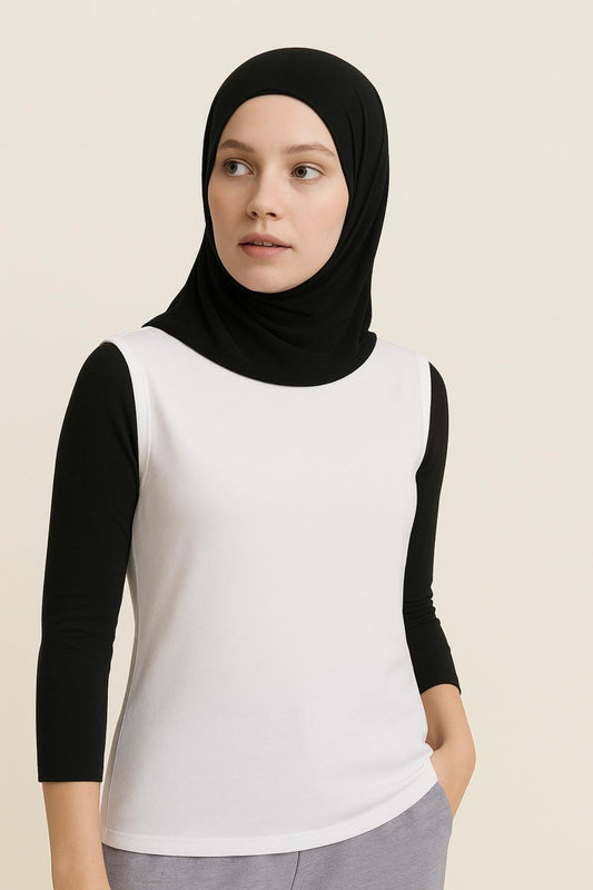 Bisiklet Yaka Kolsuz İçlik – Beyaz