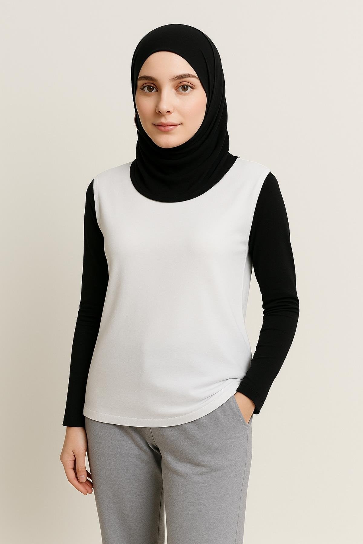 Bisiklet Yaka Kolsuz İçlik – Beyaz