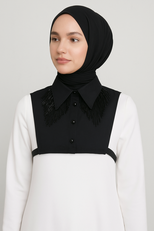 Gece Yarısı Işıltısı Gömlek Yakası - Siyah