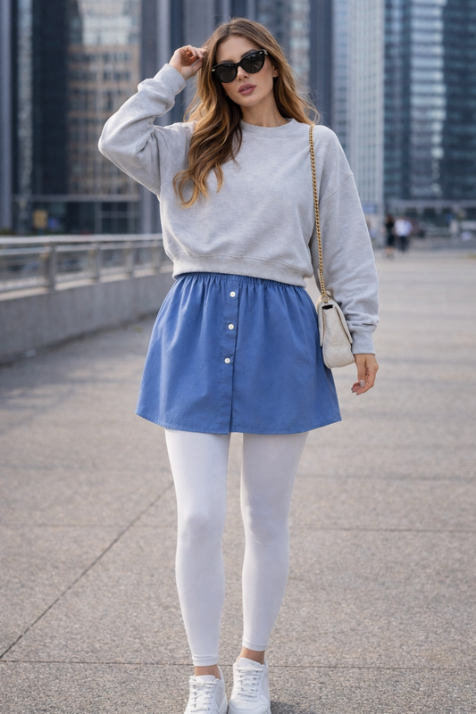 تنورة قميص - لون الدنيم