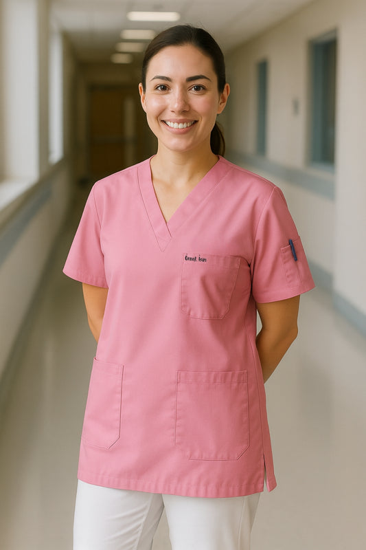 Kişiye Özel İsimli Tek Üst 4 Cepli Scrubs Forma - Pembe