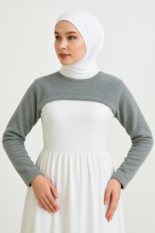 Kışlık Polar Dik Yaka Boyunluklu Kolluk - Gri