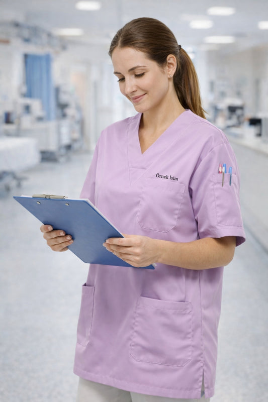 Personalized Scrubs Jersey with 4 Pockets and Name - Lilac