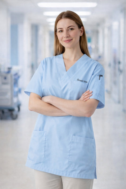 Personalized Scrubs Jersey with 4 Pockets and Custom Name - Blue