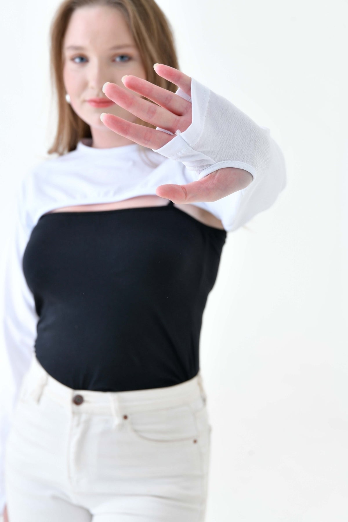MIRACH Curve Büyük Beden Sıfır Yaka Parmaklı Boyunluklu Kolluk - Beyaz