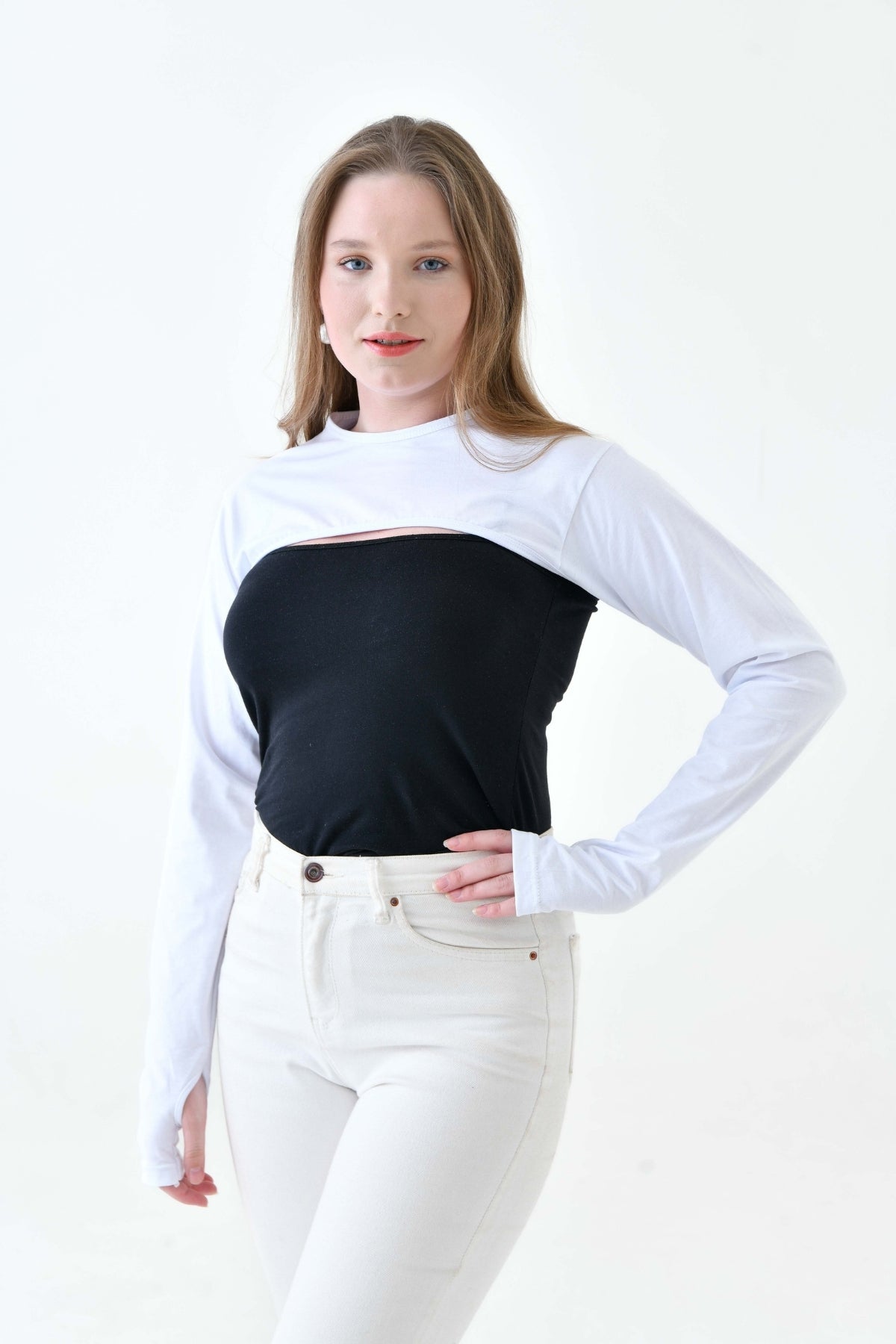 MIRACH Curve Büyük Beden Sıfır Yaka Parmaklı Boyunluklu Kolluk - Beyaz