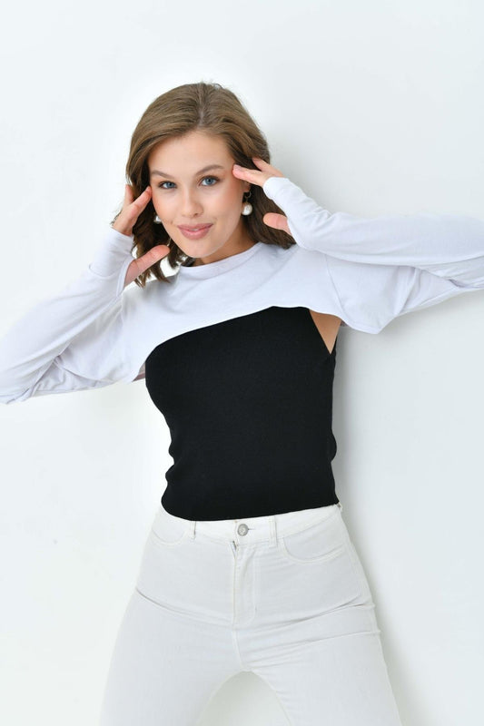 Sıfır yaka parmaklı boyunluklu kolluk - Beyaz | Outlet