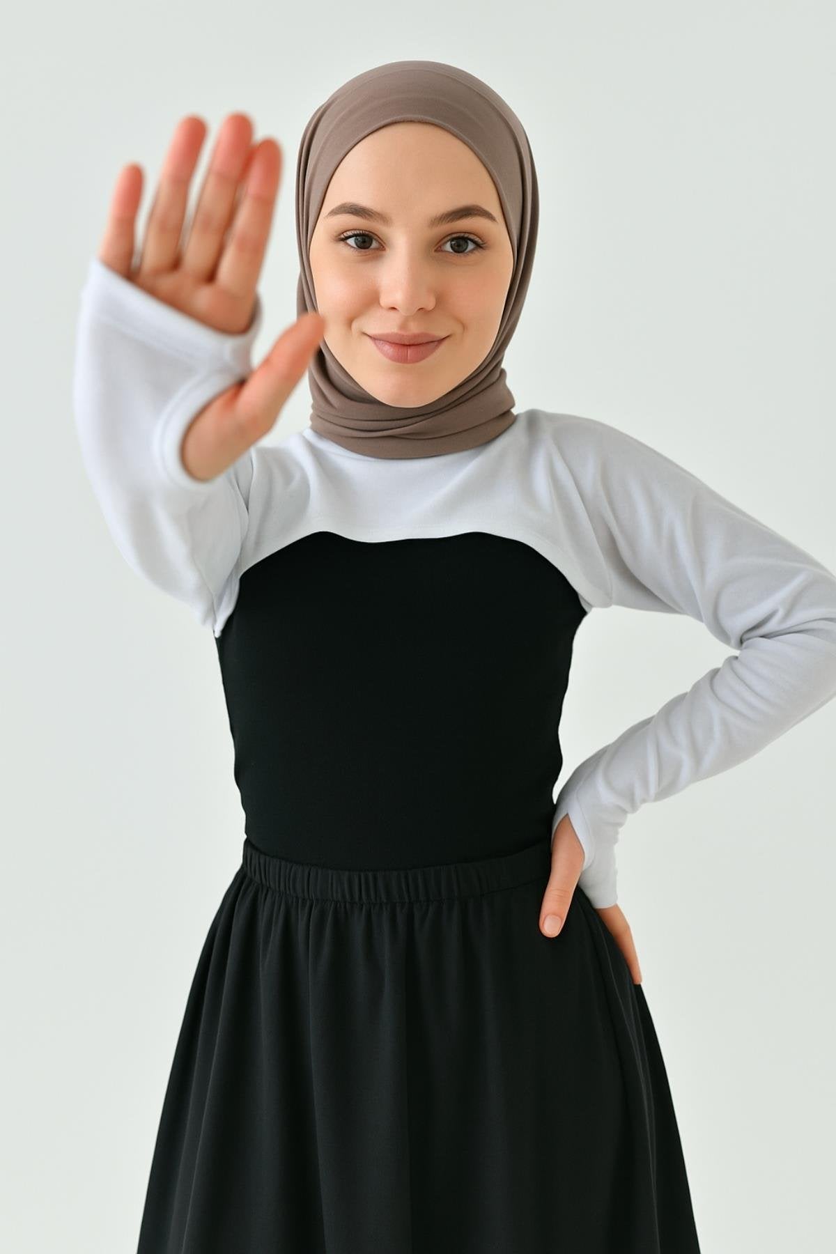 Sıfır yaka parmaklı boyunluklu kolluk - Beyaz | Outlet