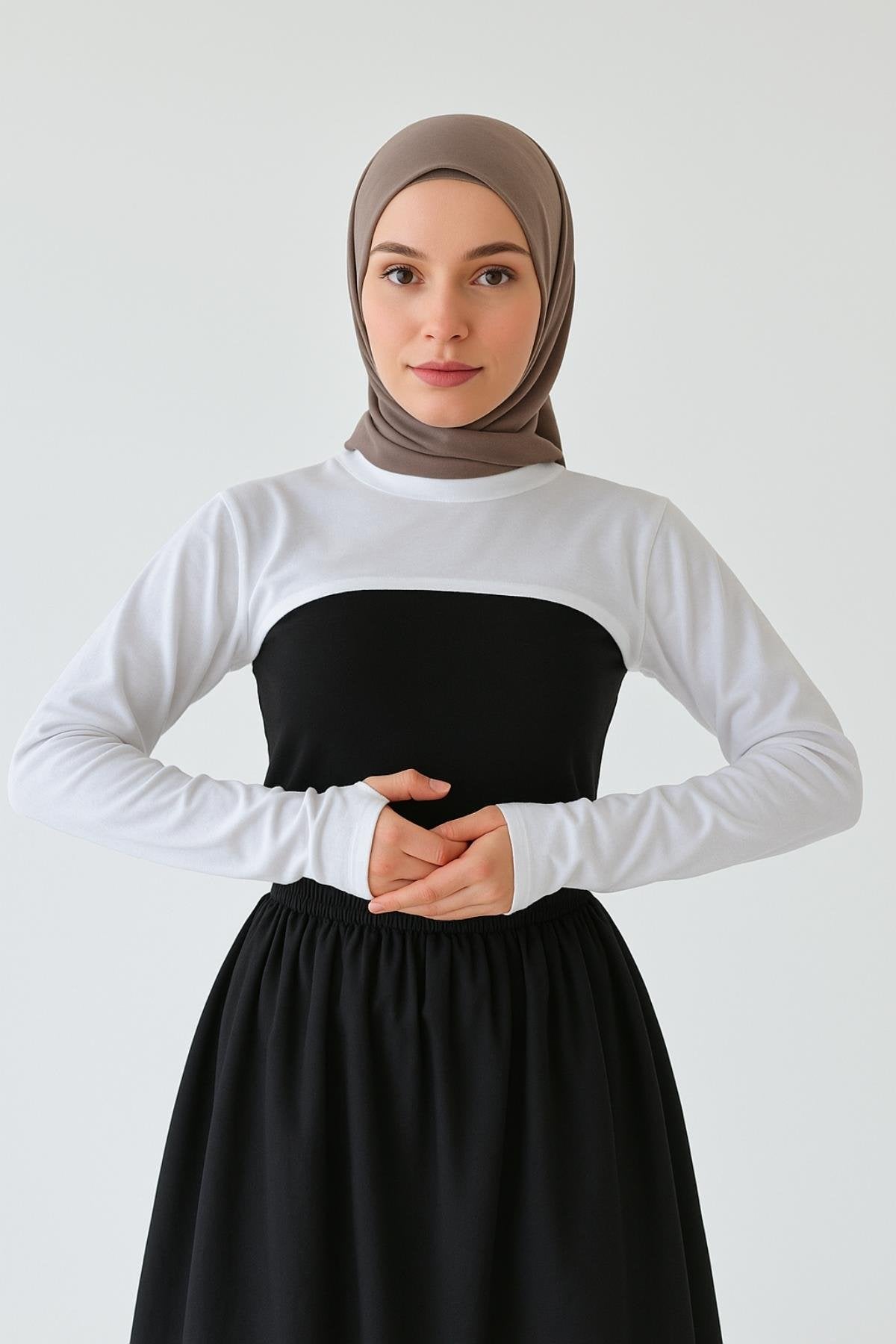 Sıfır yaka parmaklı boyunluklu kolluk - Beyaz | Outlet