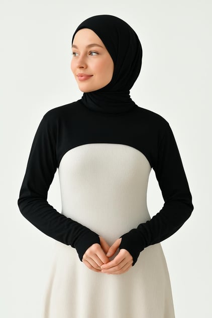 Sıfır Yaka Parmaklı Boyunluklu Kolluk - Siyah