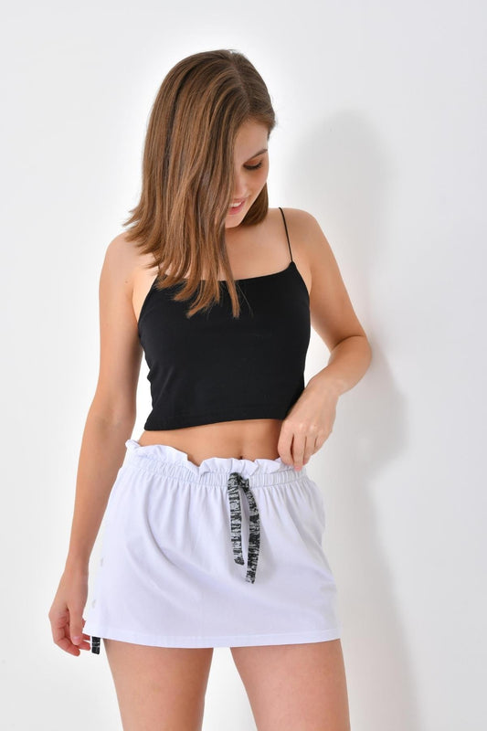 Penye Düğmeli Spor Etek - Beyaz