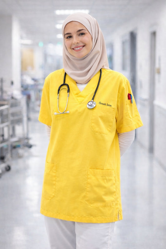 Personalized Scrubs Jersey with 4 Pockets and Name - Yellow