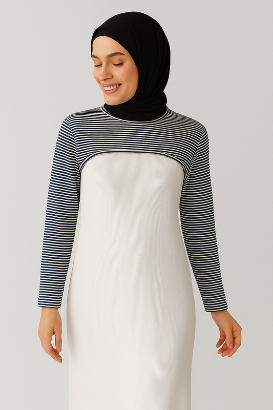 Sıfır Yaka Boyunluklu Kolluk - Siyah Beyaz Çizgili