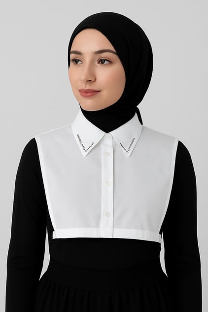 Taşlı Gömlek Yakası Beyaz