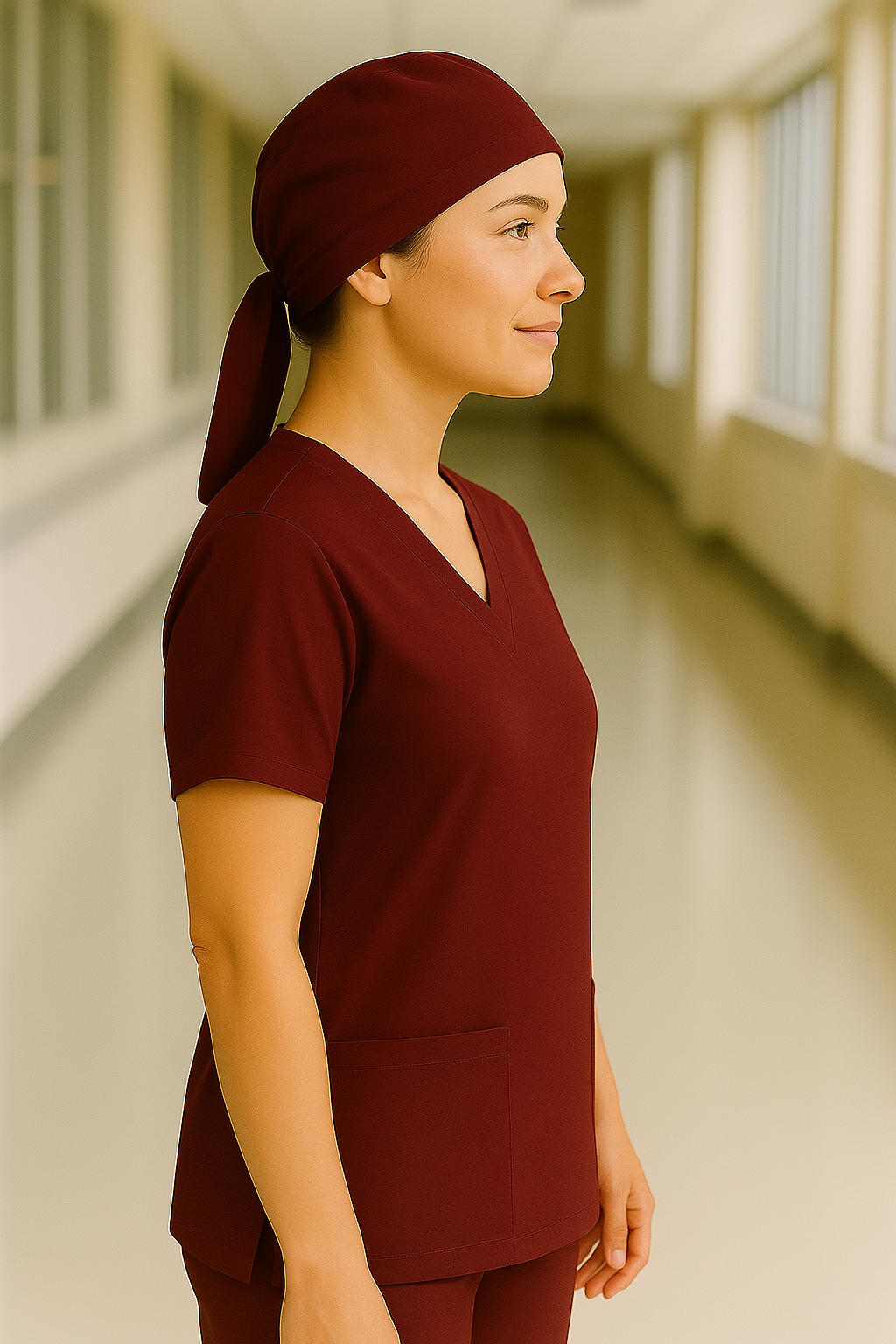 Tek Üst 4 Cepli Scrubs Forma - Bordo