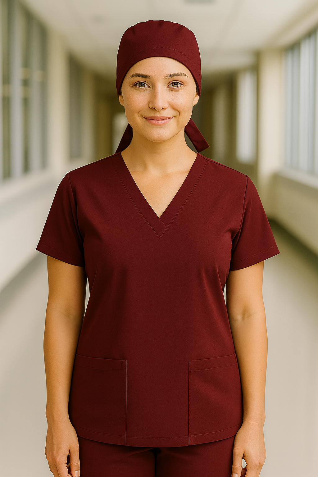 Tek Üst 4 Cepli Scrubs Forma - Bordo