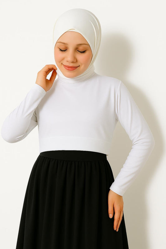 Uzun Kollu Crop Boyunluk - Beyaz