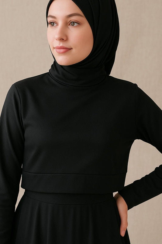 Uzun Kollu Crop Boyunluk - Siyah
