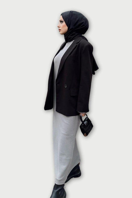 Uzun Kollu Elbise - Gri