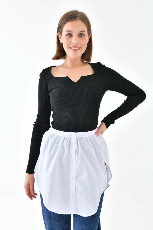 Yanları Açık Gömlek Etek - Beyaz