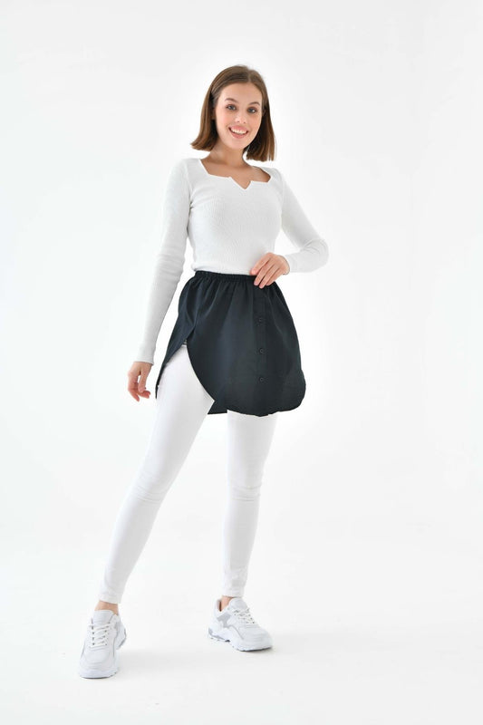 Yanları Açık Gömlek Etek - Siyah