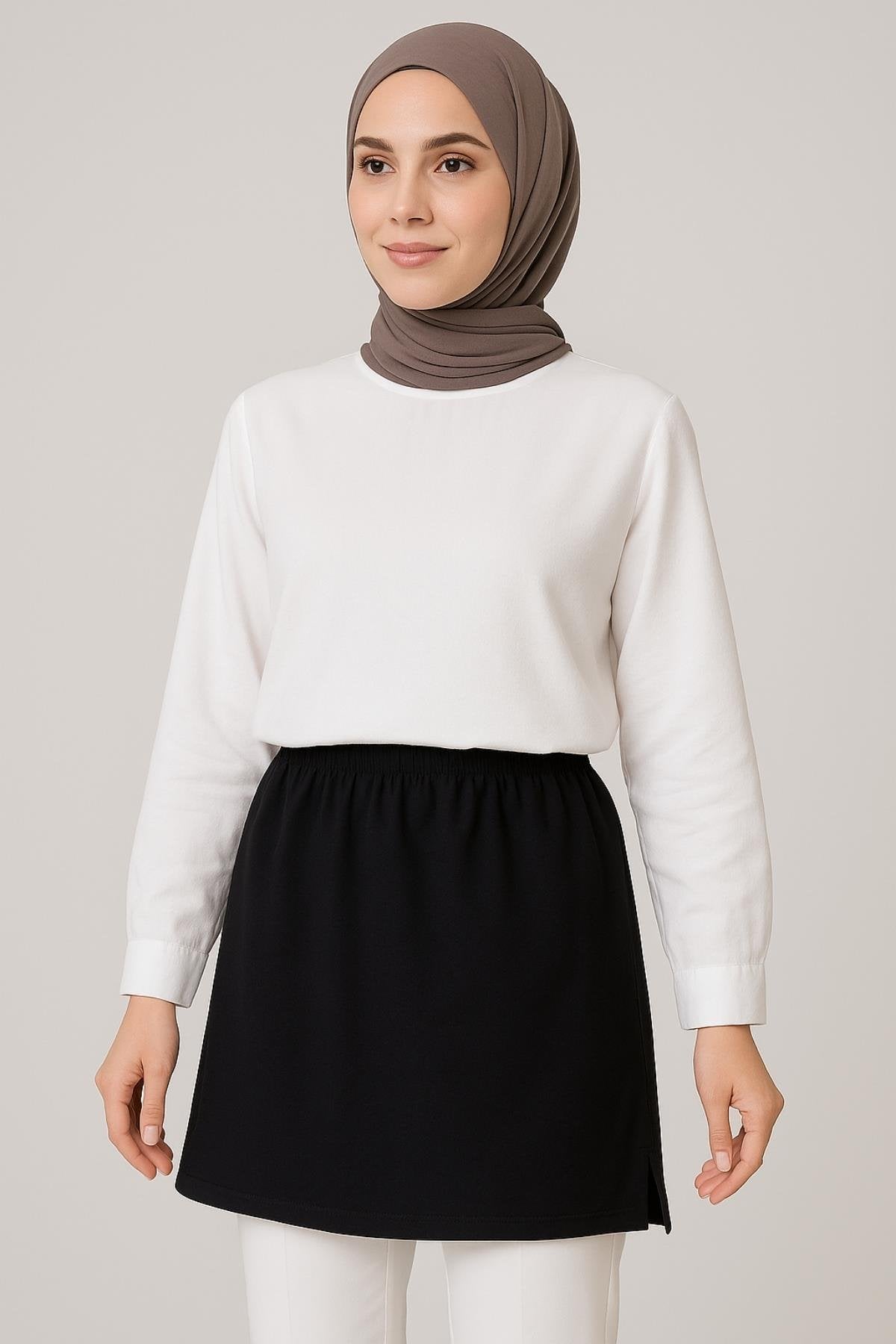 Yırtmaçlı içlik etek - Siyah | Outlet