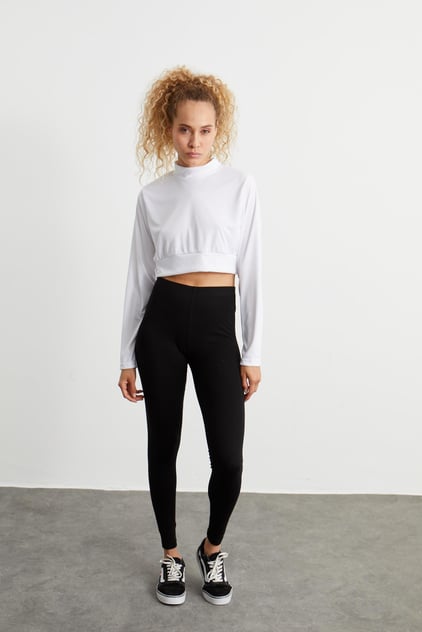 Yüksek Bel Penye Tayt - Siyah