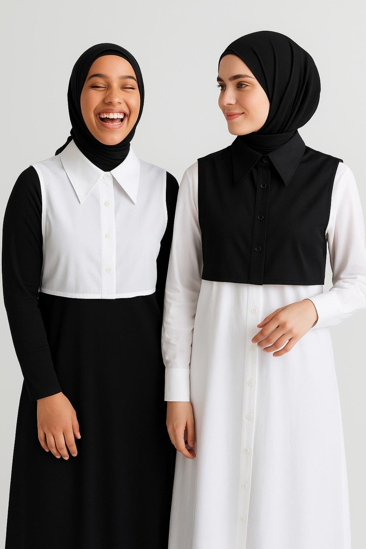 2'li Paket Seyyar Gömlek Yakası - Siyah ve Beyaz