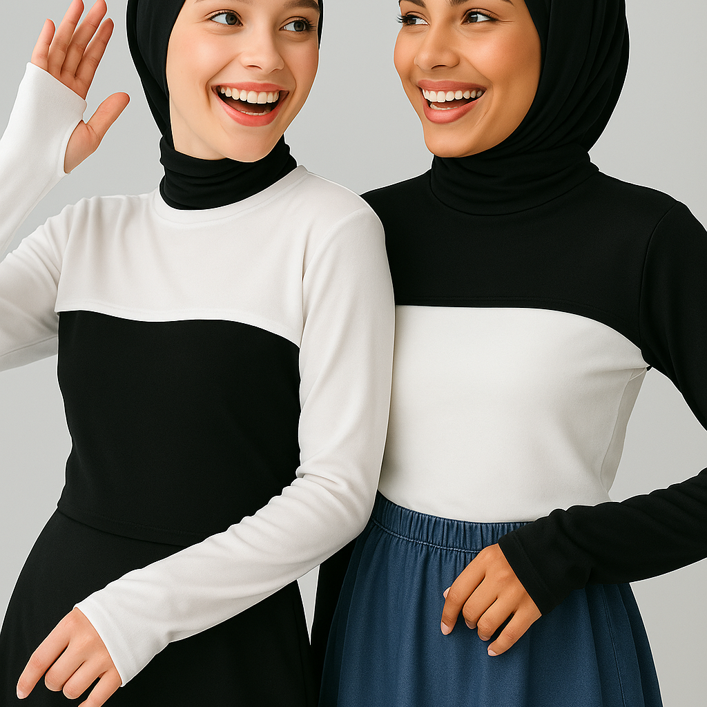 Tesettür boyunluk ve kolluk kombinli uzun kollu kadın giyim modeli