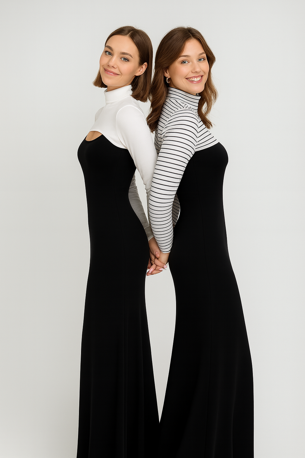 2'li Paket Dik Yaka Boyunluklu Kolluk Seti - Beyaz ve Çizgili