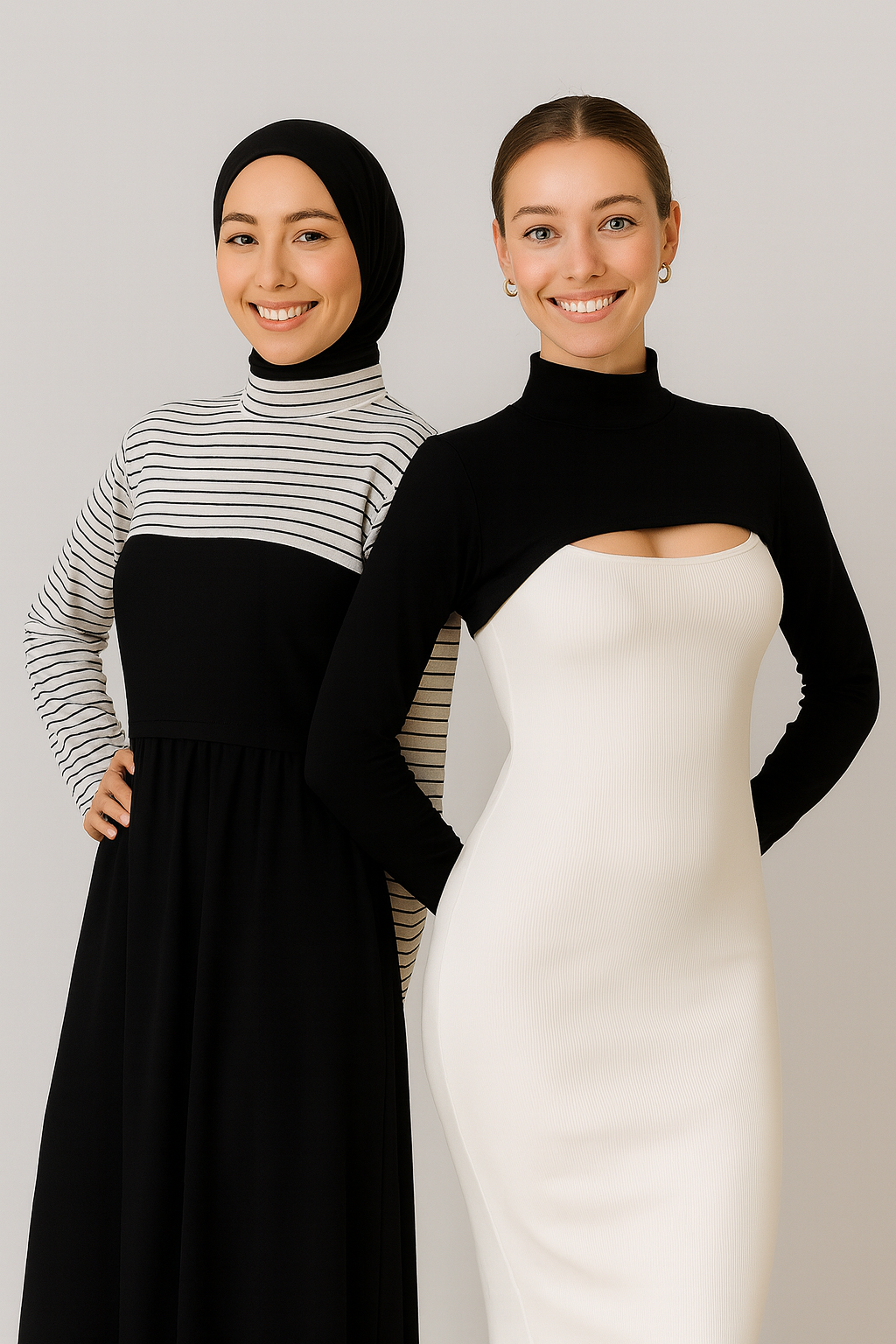 2'li Paket Dik Yaka Boyunluklu Kolluk Seti - Siyah ve Çizgili