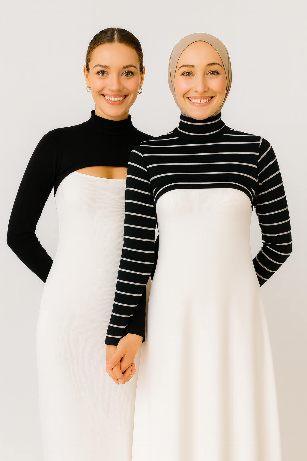 2'li Paket Dik Yaka Boyunluklu Kolluk Seti - Çizgili ve Siyah