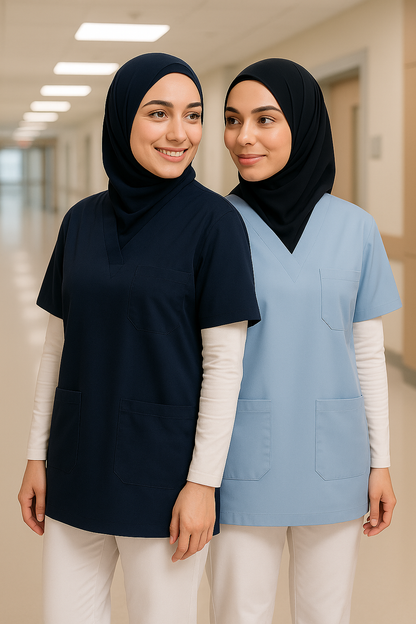 2'li Paket Tek Üst 4 Cepli Scrubs Forma - Lacivert ve Mavi