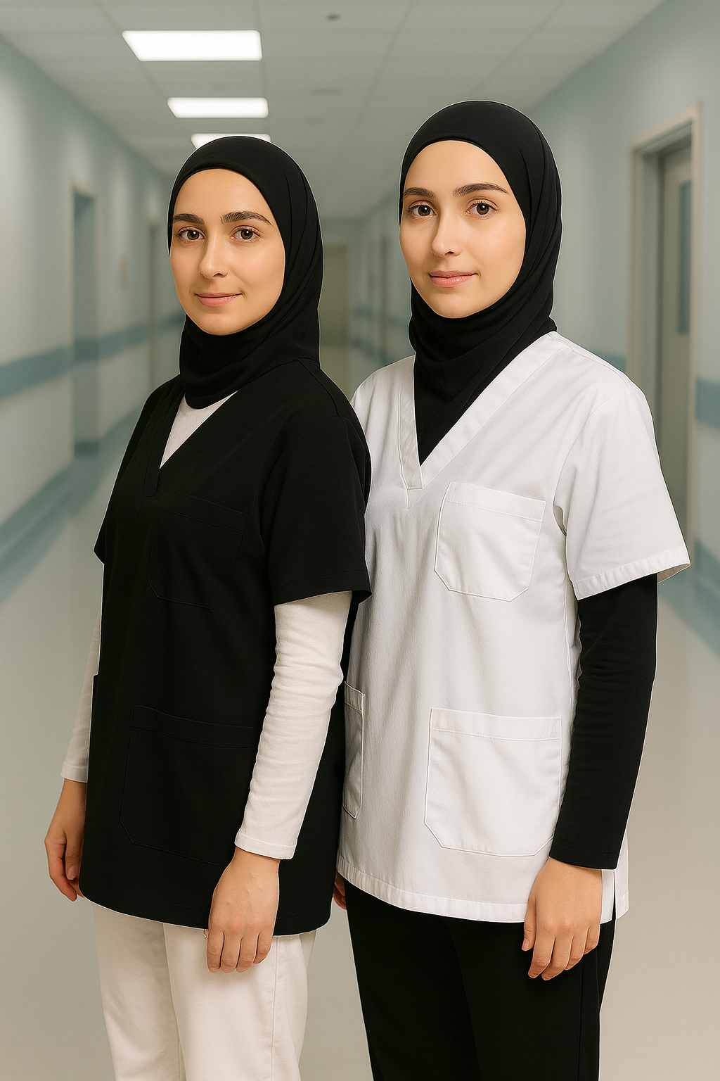 2'li Paket Tek Üst 4 Cepli Scrubs Forma - Siyah ve Beyaz