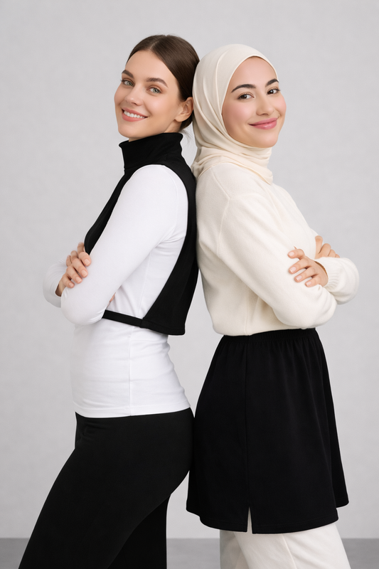 2'li Paket Siyah Yırtmaçlı Etek ve Dik Yaka Kolsuz Boyunluk Seti